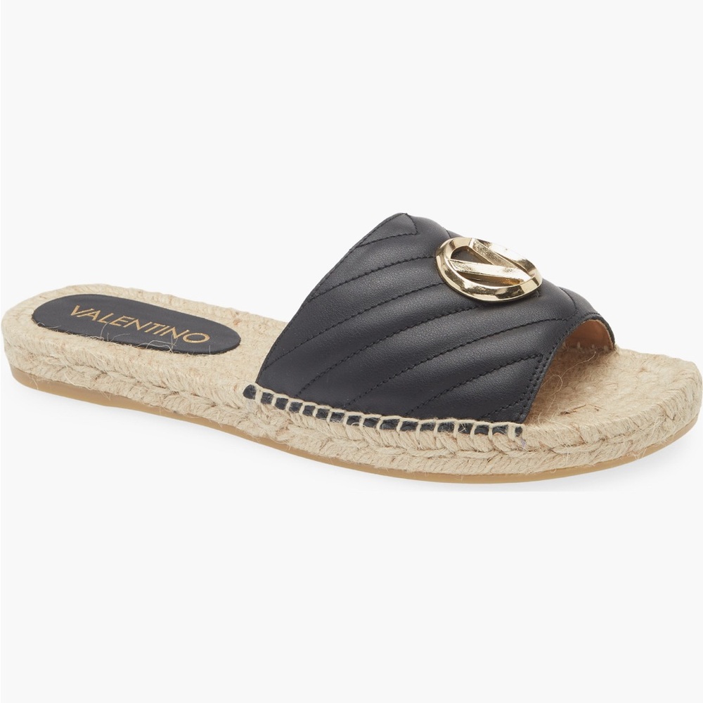 NWT, Mario Valentino Leather Espadrille Slides size 36, New in Box, Dustbag